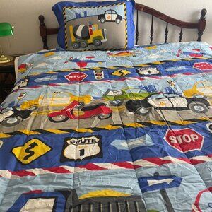 📌Dream Factory Trucks Tractors Cars 5-pc. Comforter Set  Boys & Girls Twin Bed